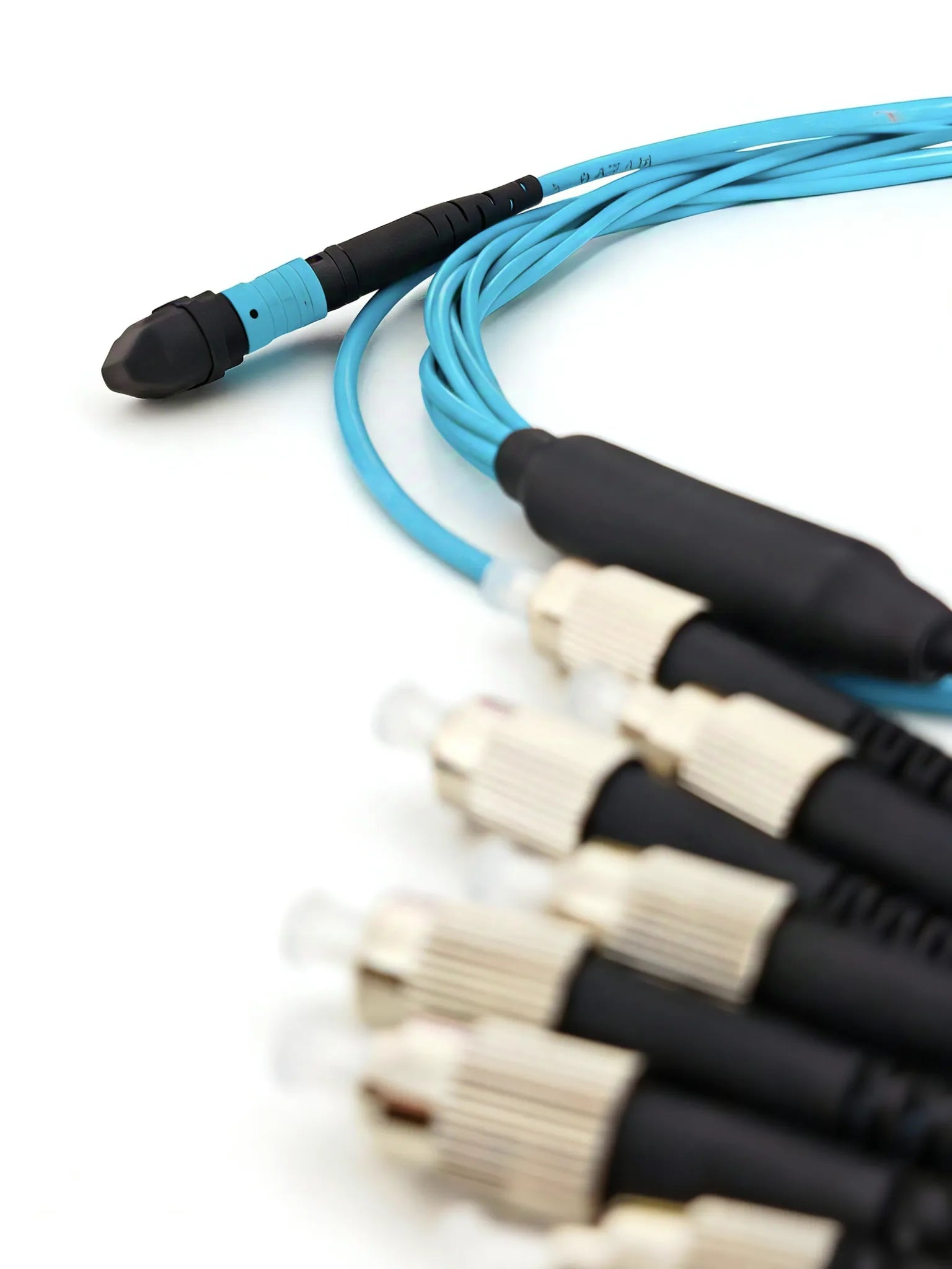 MPO (Female) to 8x FC/UPC Fiber Optic Patch Cord, OM3 Multimode, 8 Fibers, LSZH Jacket, 1m, Aqua, for Data Center & Network Cabling