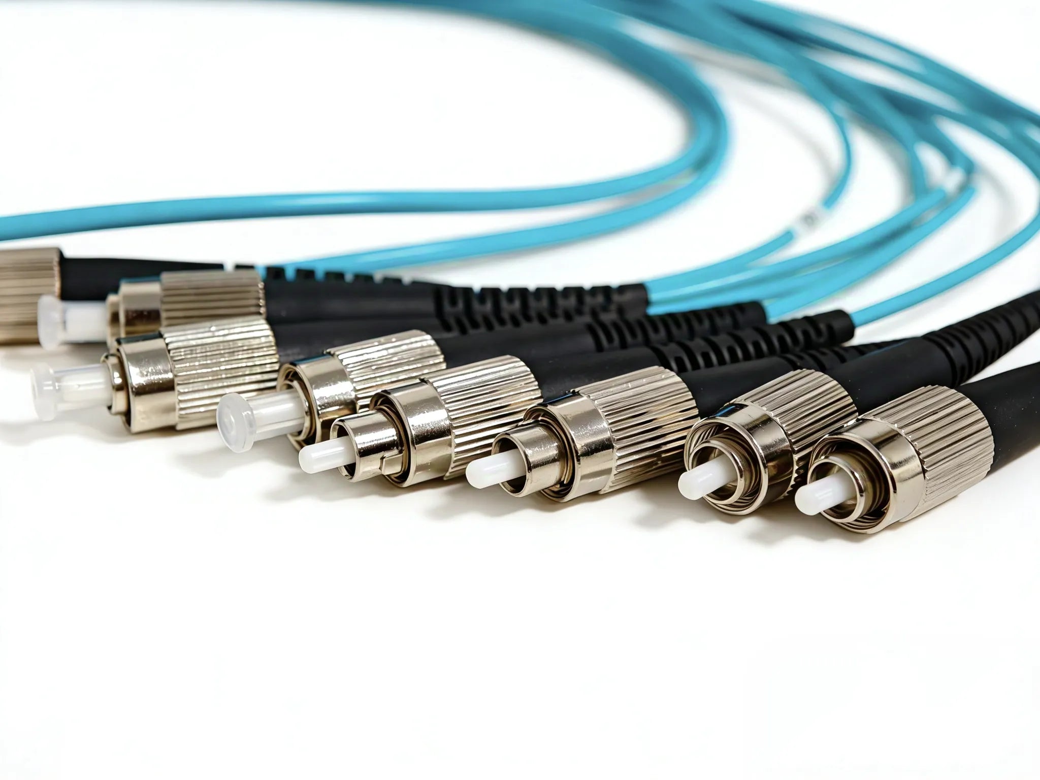 MPO (Female) to 8x FC/UPC Fiber Optic Patch Cord, OM3 Multimode, 8 Fibers, LSZH Jacket, 1m, Aqua, for Data Center & Network Cabling