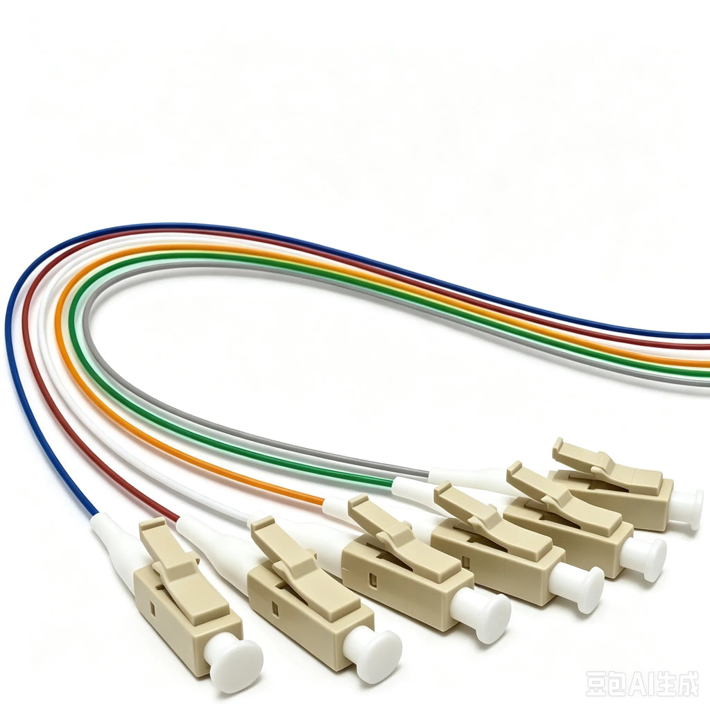 6 Fiber LC/UPC Pigtail - 50/125µm Multimode OM3 - Multi-Colored 900µm Jacket