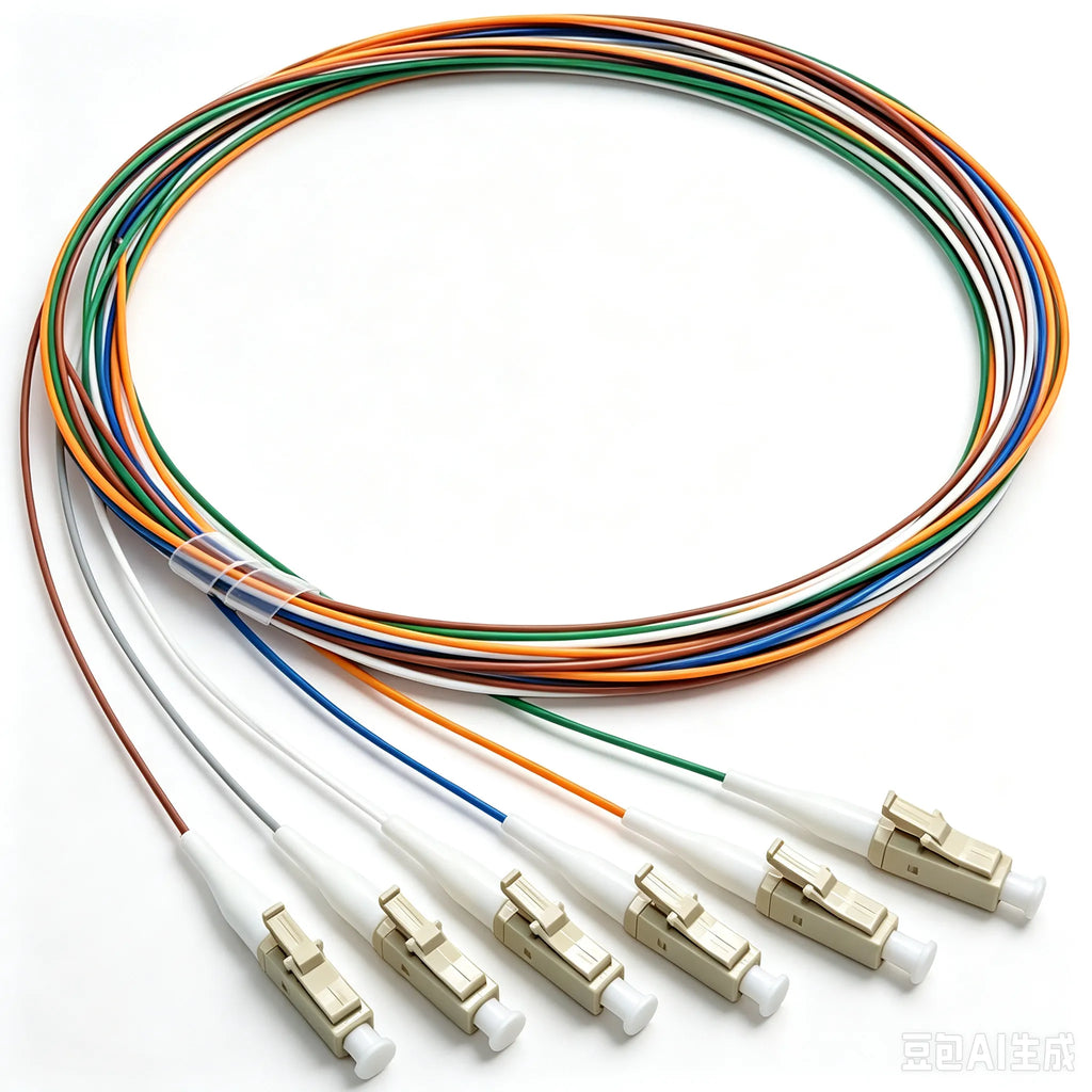 6 Fiber LC/UPC Pigtail - 50/125µm Multimode OM3 - Multi-Colored 900µm Jacket