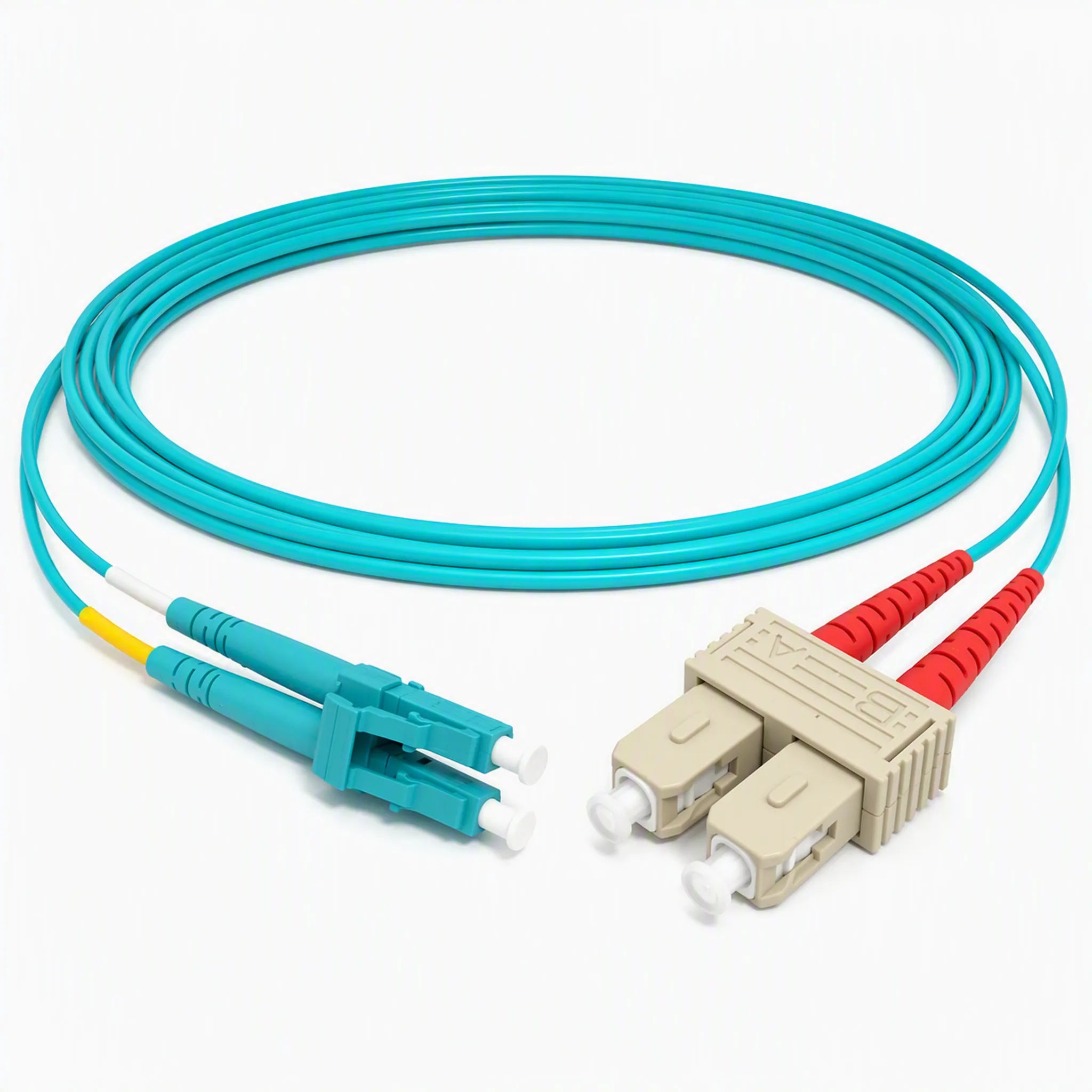 SC to LC OM3 Multimode Duplex LSZH Fiber Optic Patch Cord 3m, Aqua, for Network & Data Center